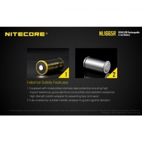 Nitecore NL1665R, Acumulator 16340/RCR123A, Li-Ion, 650 mAh, PCB, Reîncărcabil Micro USB