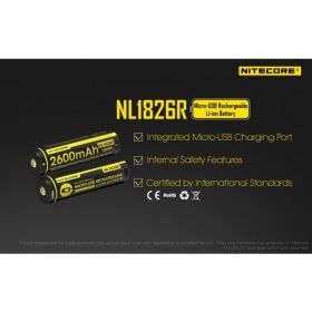 Nitecore NL1826R, Acumulator 18650, Li-Ion, 2600 mAh, PCB, Reincarcabil Micro USB